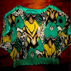 Jamie Nicole Collection Mixed Print Ruched Trim Top Size 4X